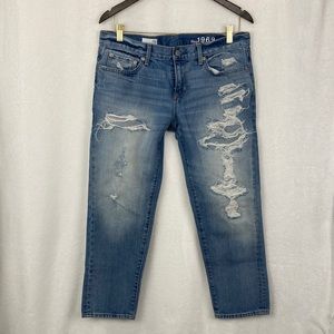 Gap 1969 Women’s Sexy Boyfriend Destroyed Crop Jeans 28 Petite